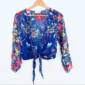 Vintage Y2K butterfly floral wrap top size small